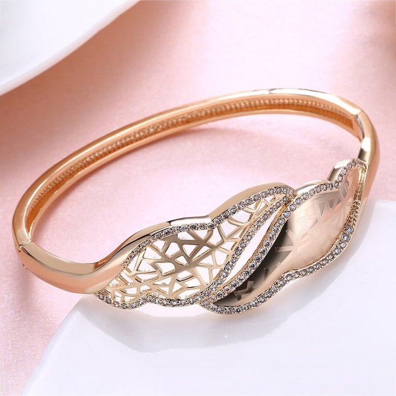 Wholesale Leaves to hollow out Champagne Gold CZ Bangle TGGPBL052 2