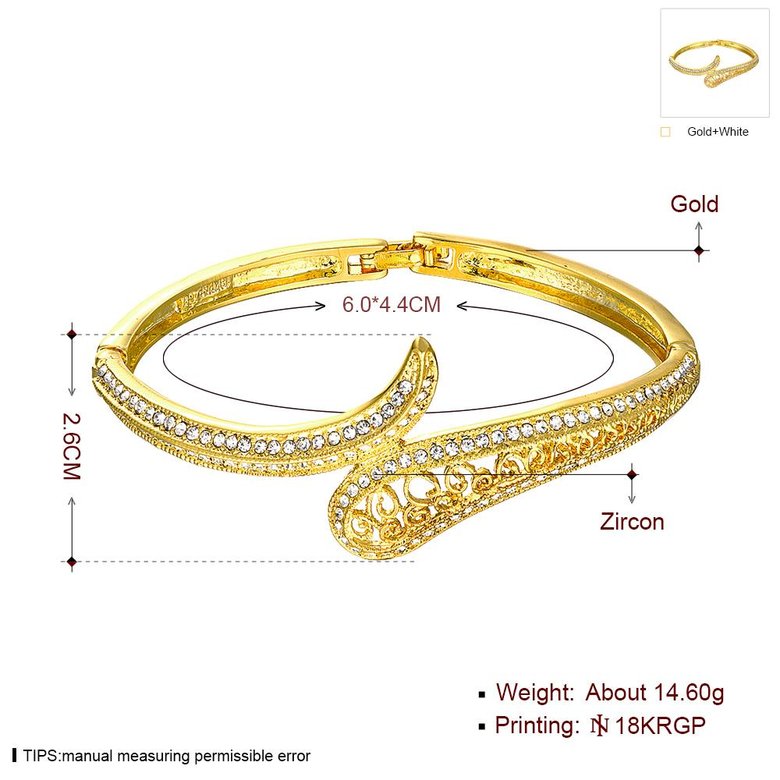 Wholesale Romantic 24K Gold Water Drop Rhinestone Bangle&Cuff TGGPBL114 3