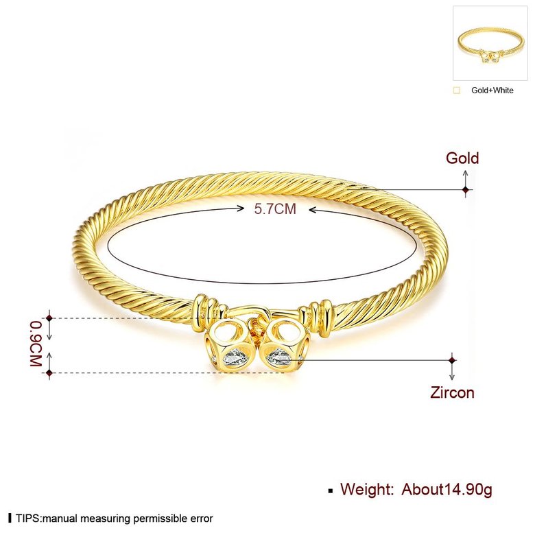 Wholesale Trendy 24K Gold Round CZ Bangle&Cuff TGGPBL037 3