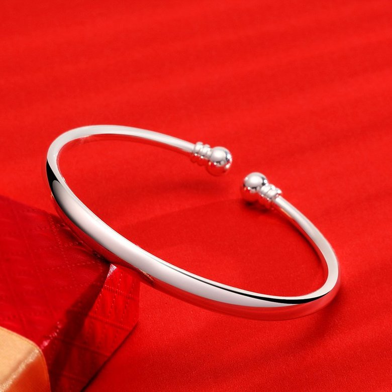 Wholesale Fashion Silver Round Shiny Side Bangle Free Shipping TGSPBL160 1