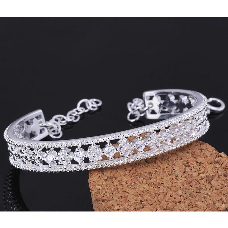 Wholesale Romantic Silver Plant CZ Bangle TGSPBL001 1