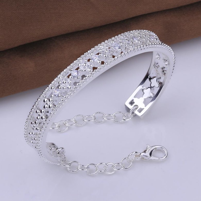 Wholesale Romantic Silver Plant CZ Bangle TGSPBL001 3