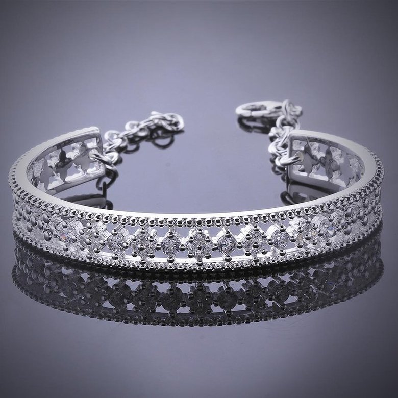 Wholesale Romantic Silver Plant CZ Bangle TGSPBL001 4