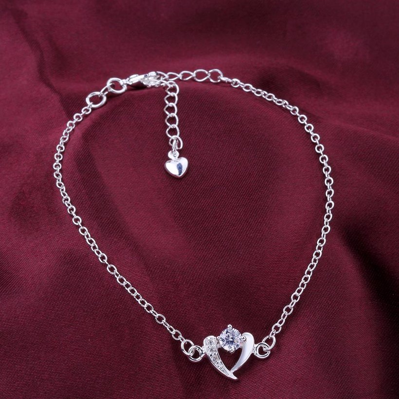 Wholesale Romantic Silver Heart CZ Anklets TGAKL029 1