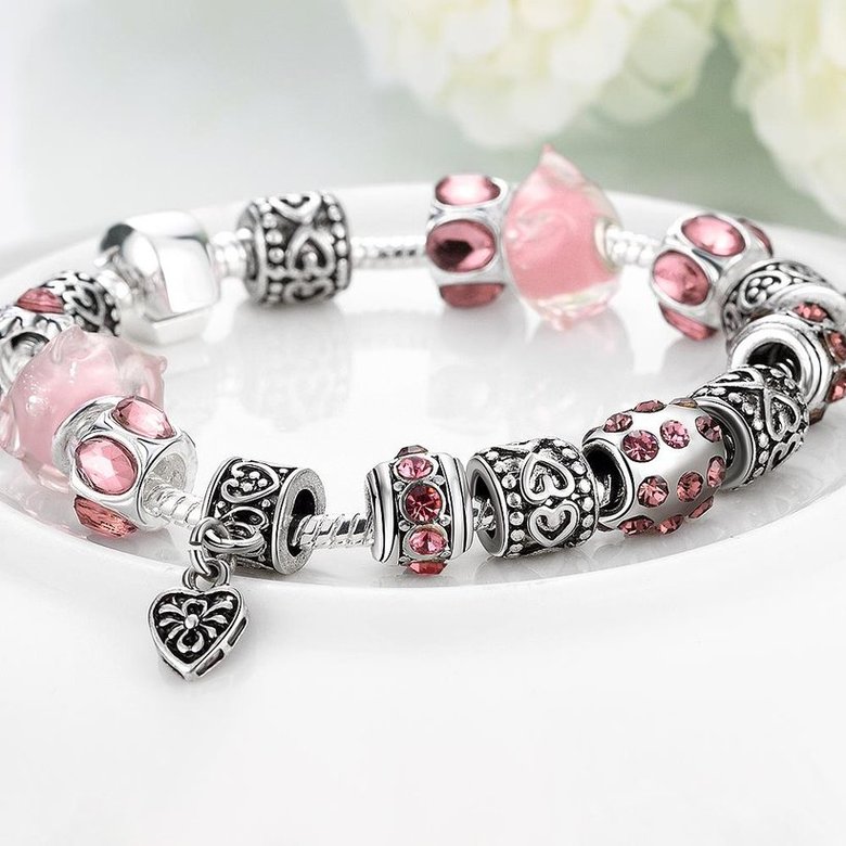 Wholesale Romantic Silver Heart Rhinestone Bracelet TGBB018 4