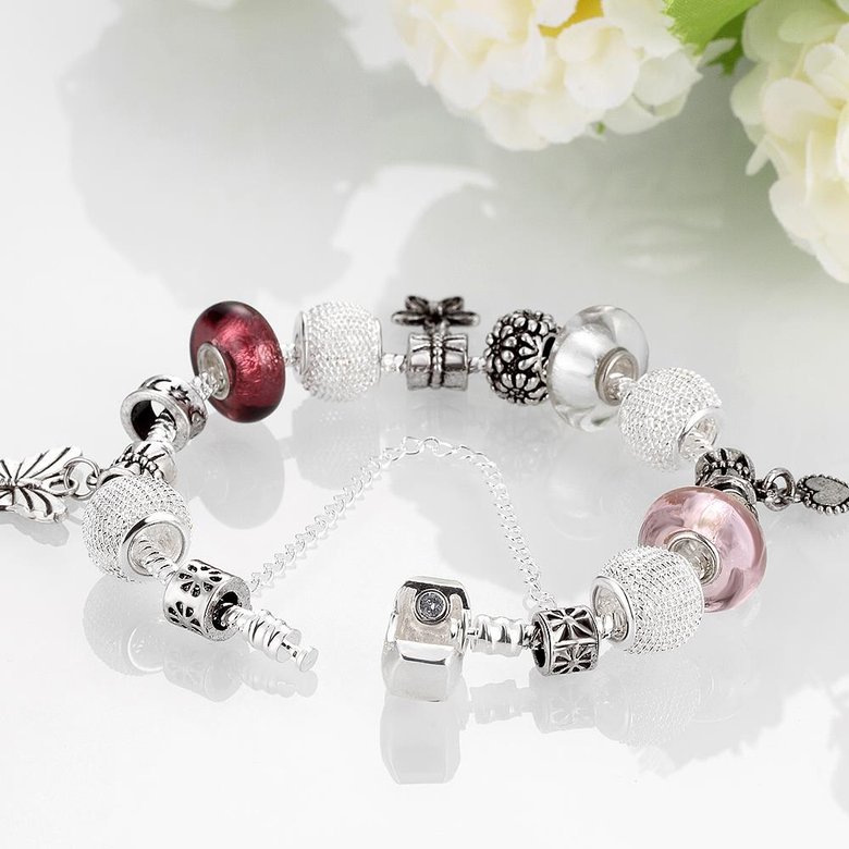 Wholesale Romantic Silver Key Glass Bracelet TGBB020 4