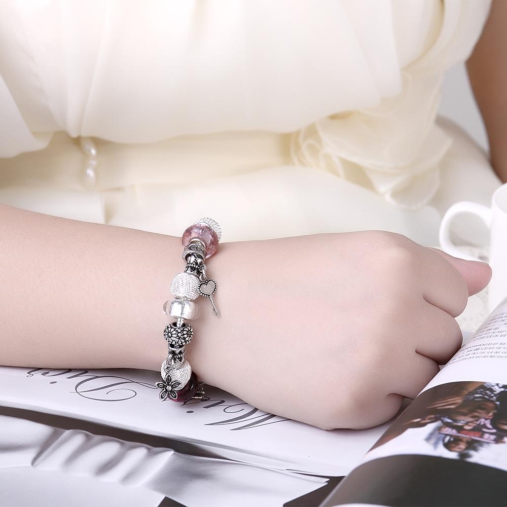 Wholesale Romantic Silver Key Glass Bracelet TGBB020 6