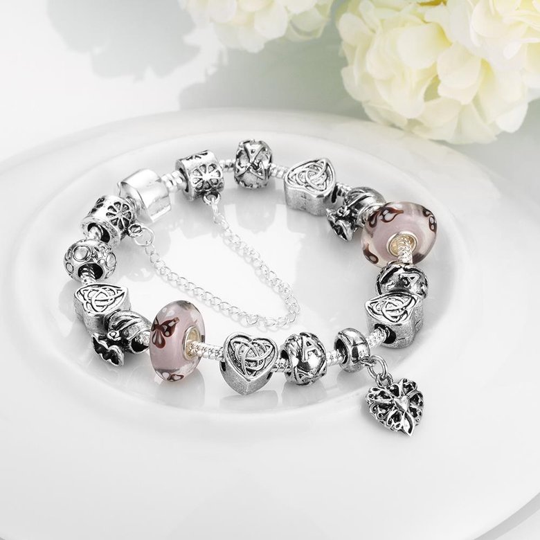 Wholesale Romantic Silver Heart Rhinestone Bracelet TGBB027 2