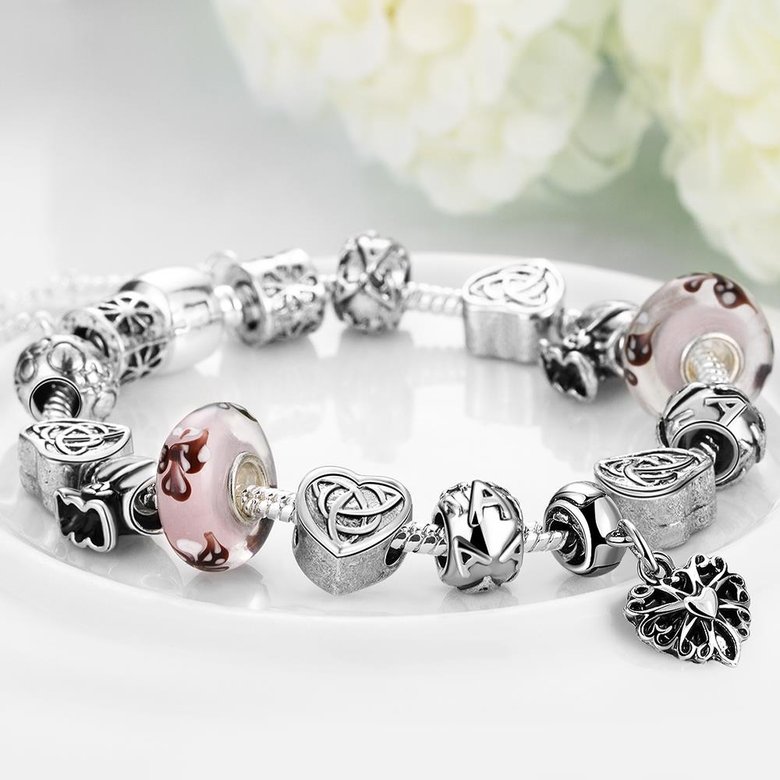 Wholesale Romantic Silver Heart Rhinestone Bracelet TGBB027 3