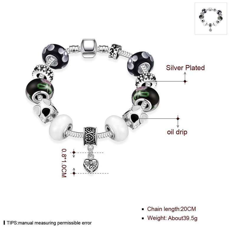 Wholesale Vintage Silver Heart Glass Bracelet TGBB028 0