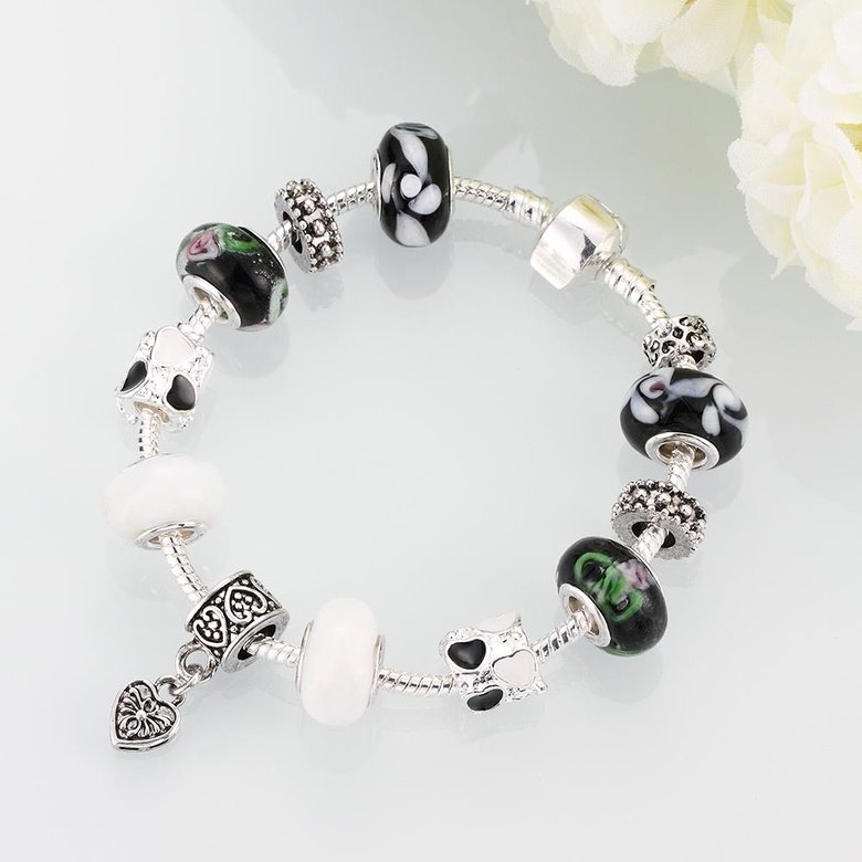 Wholesale Vintage Silver Heart Glass Bracelet TGBB028 1