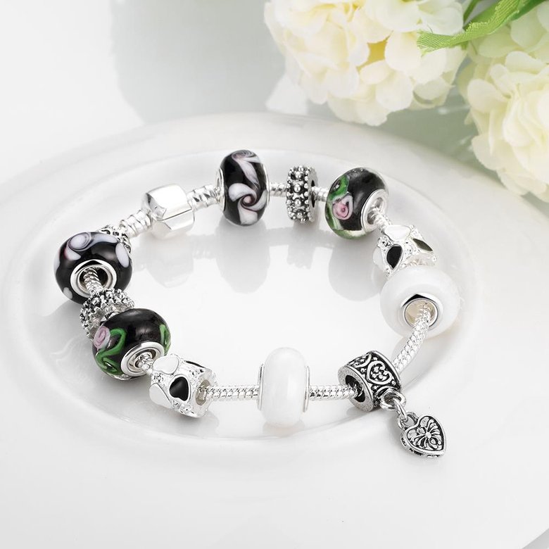 Wholesale Vintage Silver Heart Glass Bracelet TGBB028 2