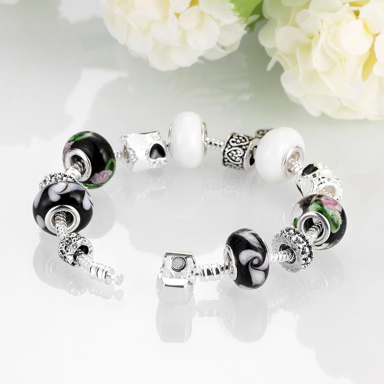 Wholesale Vintage Silver Heart Glass Bracelet TGBB028 3