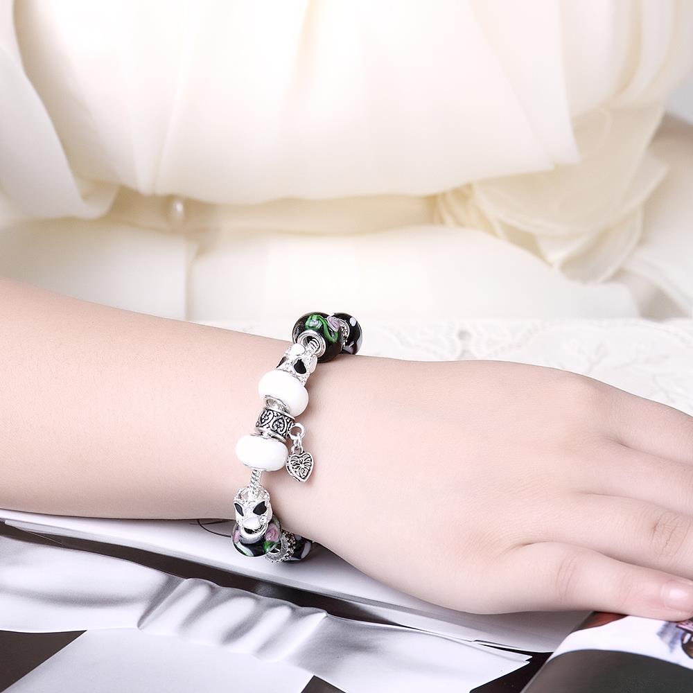 Wholesale Vintage Silver Heart Glass Bracelet TGBB028 5