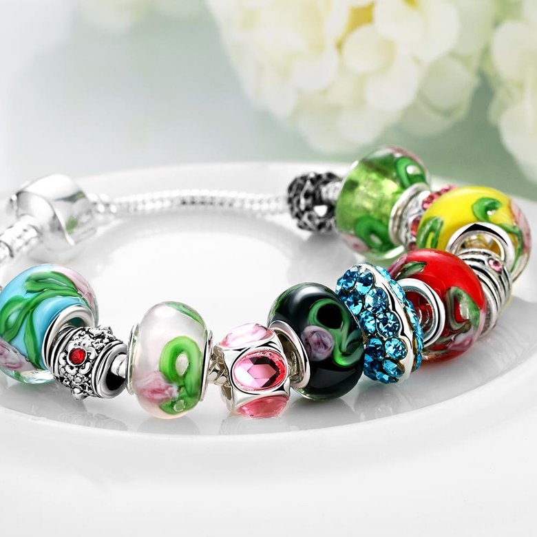 Wholesale Vintage Silver Round Glass Bracelet TGBB030 4