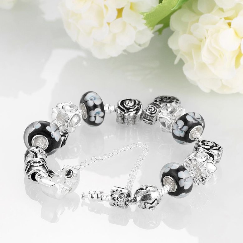 Wholesale Vintage Silver Plant Rhinestone Bracelet TGBB034 2