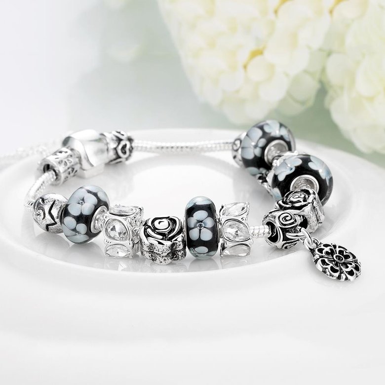 Wholesale Vintage Silver Plant Rhinestone Bracelet TGBB034 3