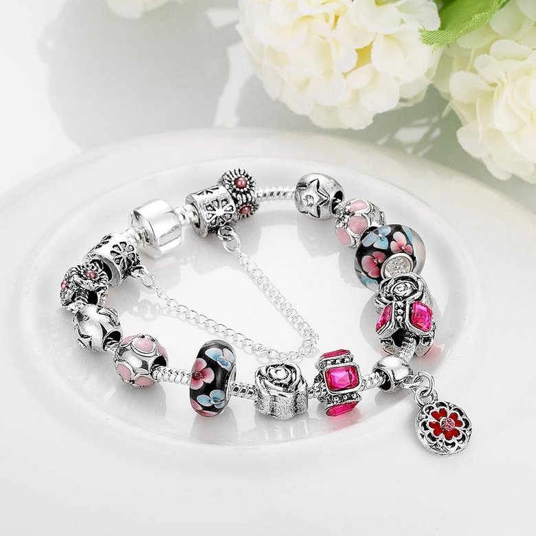 Wholesale Vintage Silver Plant Rhinestone Bracelet TGBB039 2