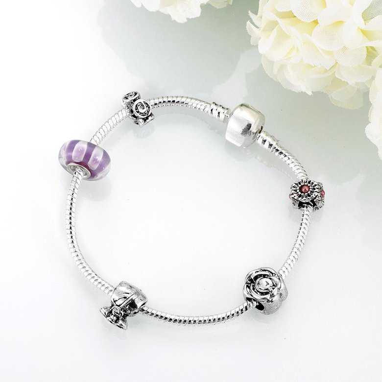 Wholesale Romantic Silver Plant Rhinestone Bracelet TGBB040 1