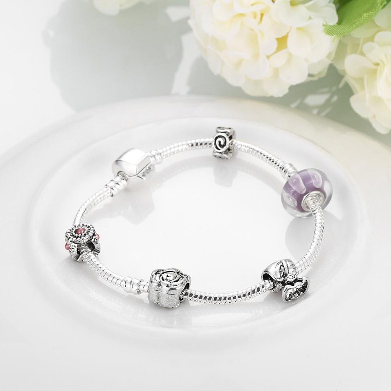 Wholesale Romantic Silver Plant Rhinestone Bracelet TGBB040 2