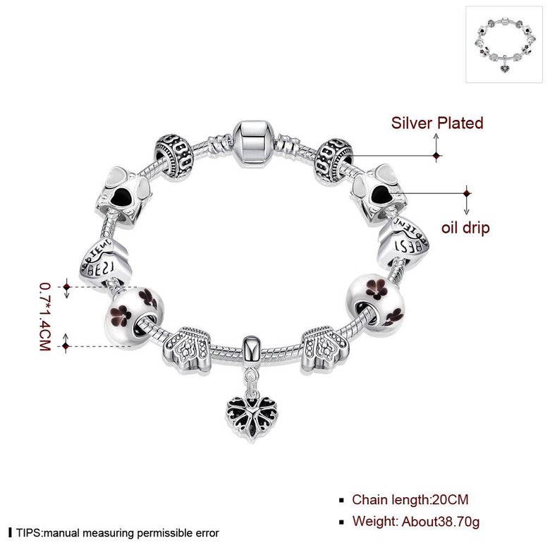 Wholesale Romantic Silver Feather Glass Bracelet TGBB059 0