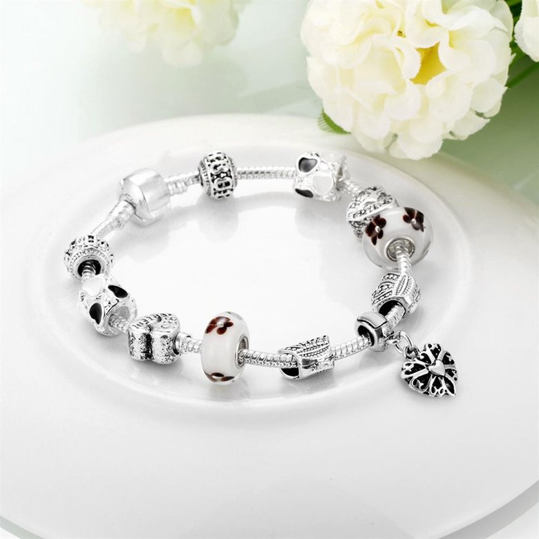 Wholesale Romantic Silver Feather Glass Bracelet TGBB059 2