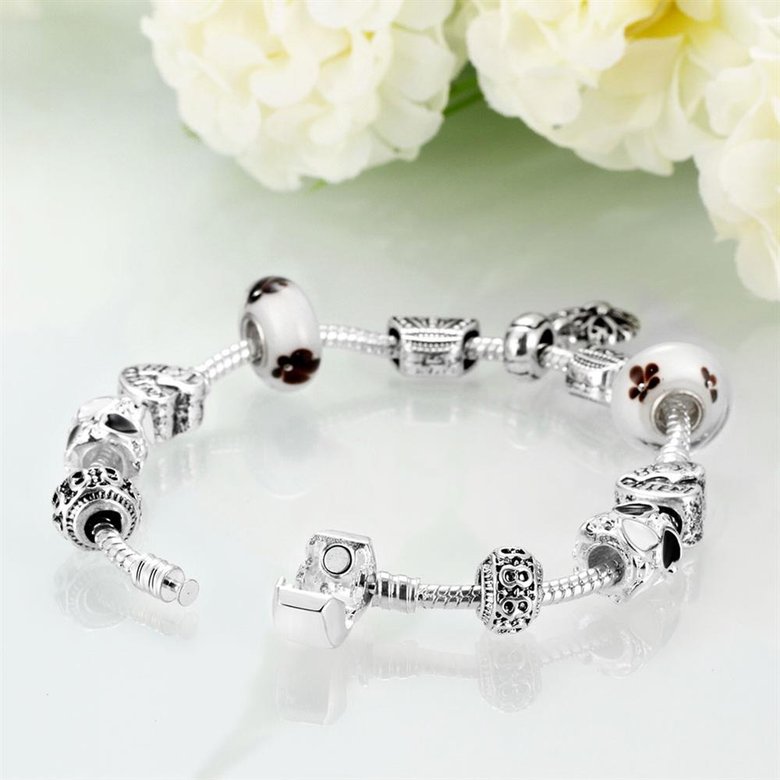 Wholesale Romantic Silver Feather Glass Bracelet TGBB059 3