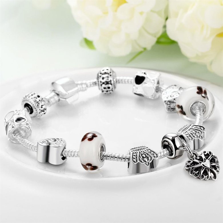 Wholesale Romantic Silver Feather Glass Bracelet TGBB059 4