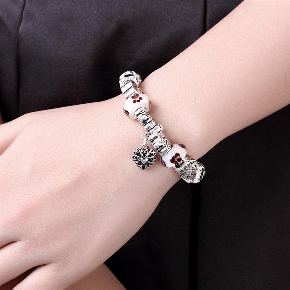 Wholesale Romantic Silver Feather Glass Bracelet TGBB059 5