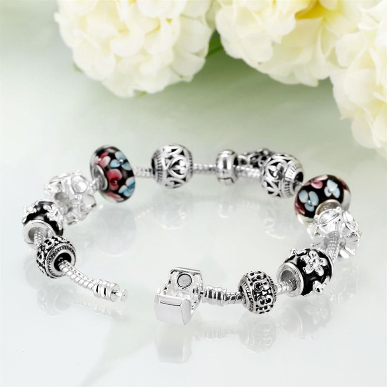 Wholesale Romantic Silver Heart Glass Bracelet TGBB060 3