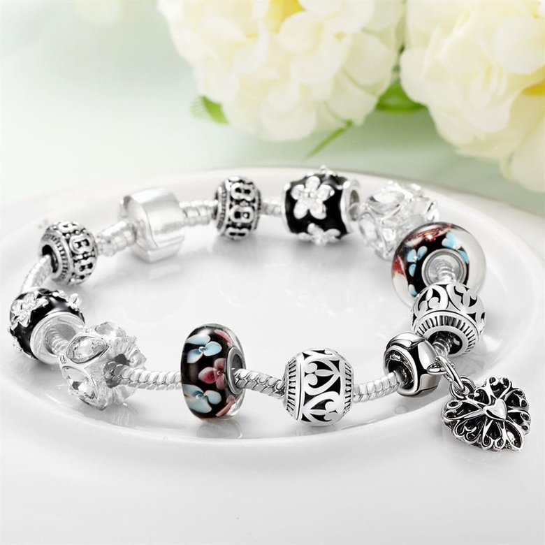 Wholesale Romantic Silver Heart Glass Bracelet TGBB060 4