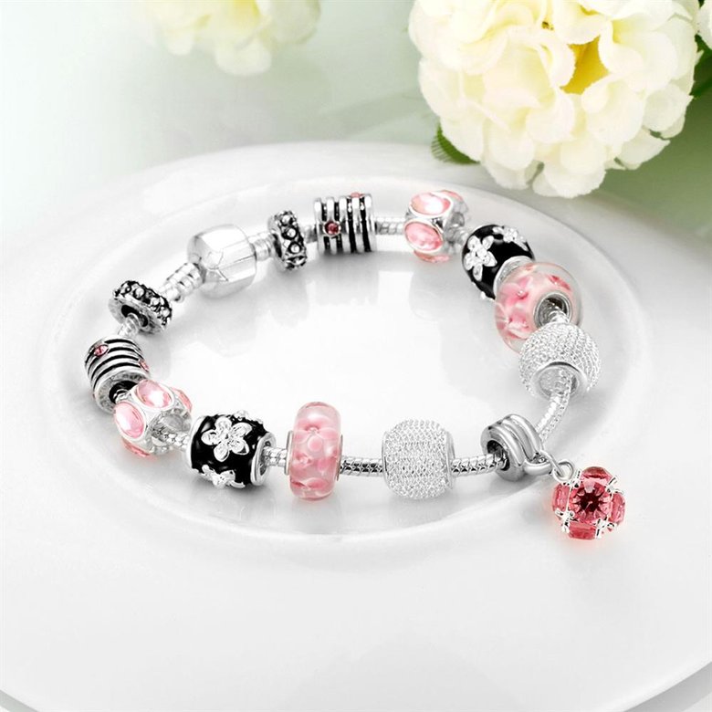 Wholesale Romantic Silver Plant Rhinestone Bracelet TGBB062 2