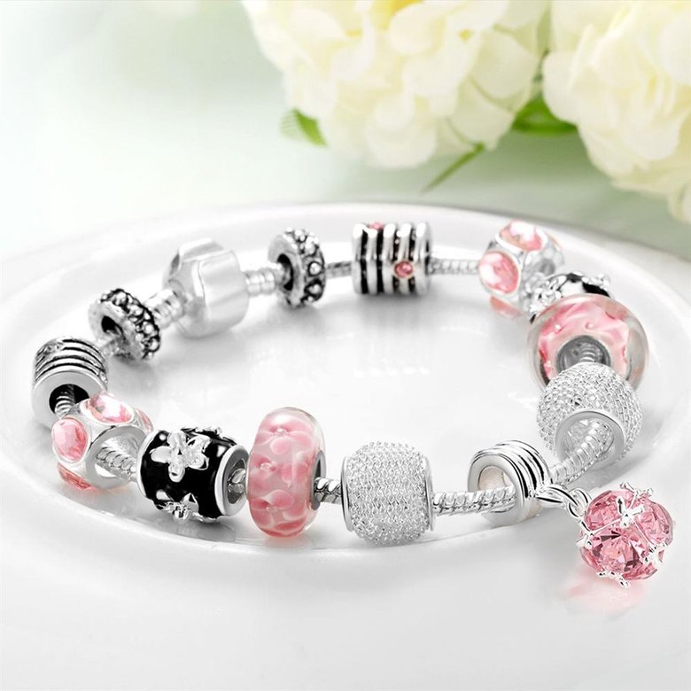 Wholesale Romantic Silver Plant Rhinestone Bracelet TGBB062 4