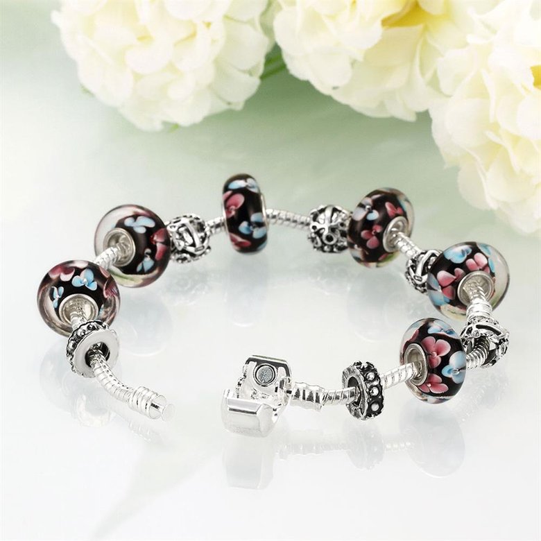 Wholesale Vintage Silver Round Glass BraceletGirls TGBB063 4