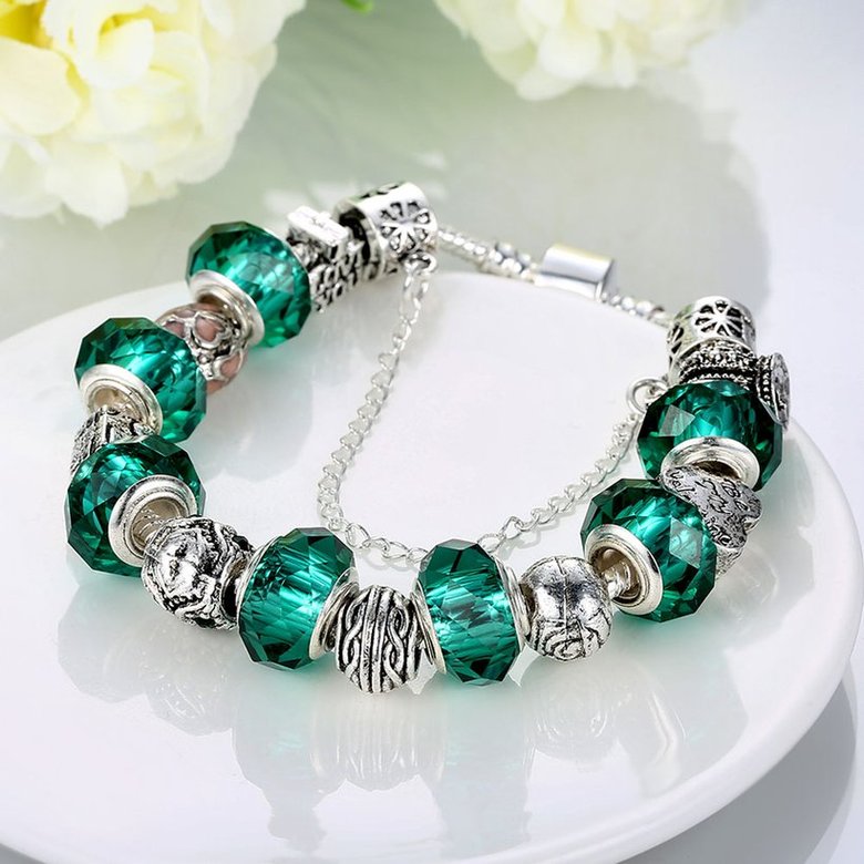 Wholesale Casual/Sporty Silver Geometric Green Crystal Bracelet TGBB004 1