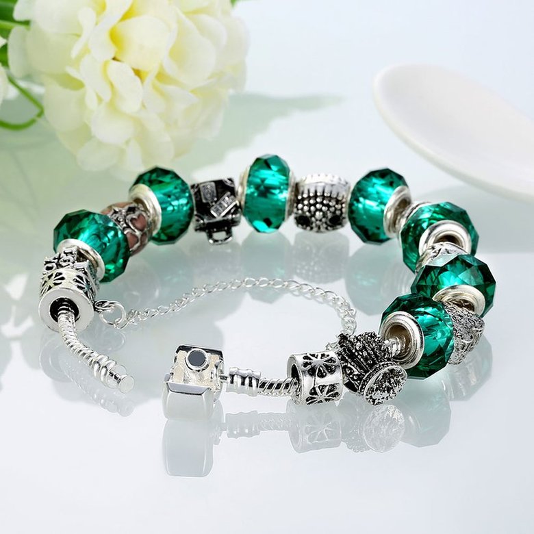 Wholesale Casual/Sporty Silver Geometric Green Crystal Bracelet TGBB004 2