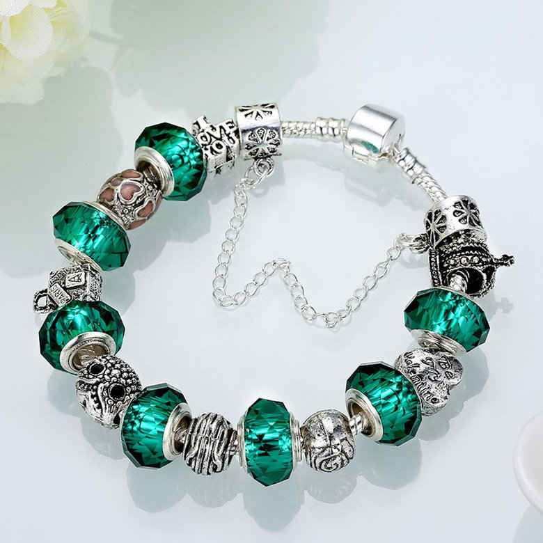 Wholesale Casual/Sporty Silver Geometric Green Crystal Bracelet TGBB004 3