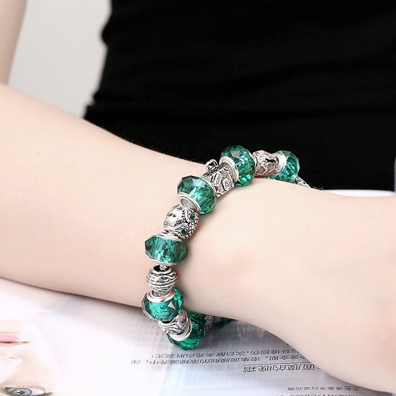 Wholesale Casual/Sporty Silver Geometric Green Crystal Bracelet TGBB004 4