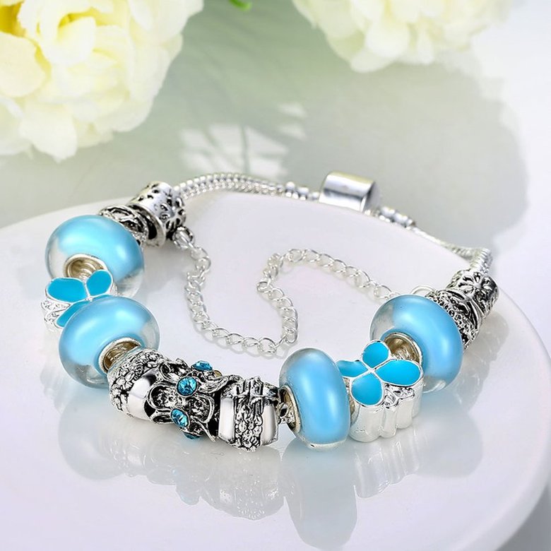 Wholesale Casual/Sporty Silver Geometric Blue Crystal Bracelet TGBB066 1