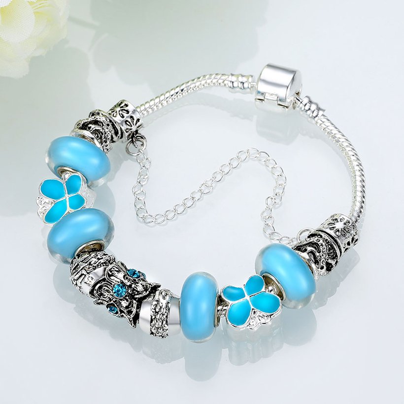 Wholesale Casual/Sporty Silver Geometric Blue Crystal Bracelet TGBB066 3