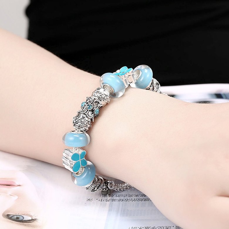 Wholesale Casual/Sporty Silver Geometric Blue Crystal Bracelet TGBB066 4