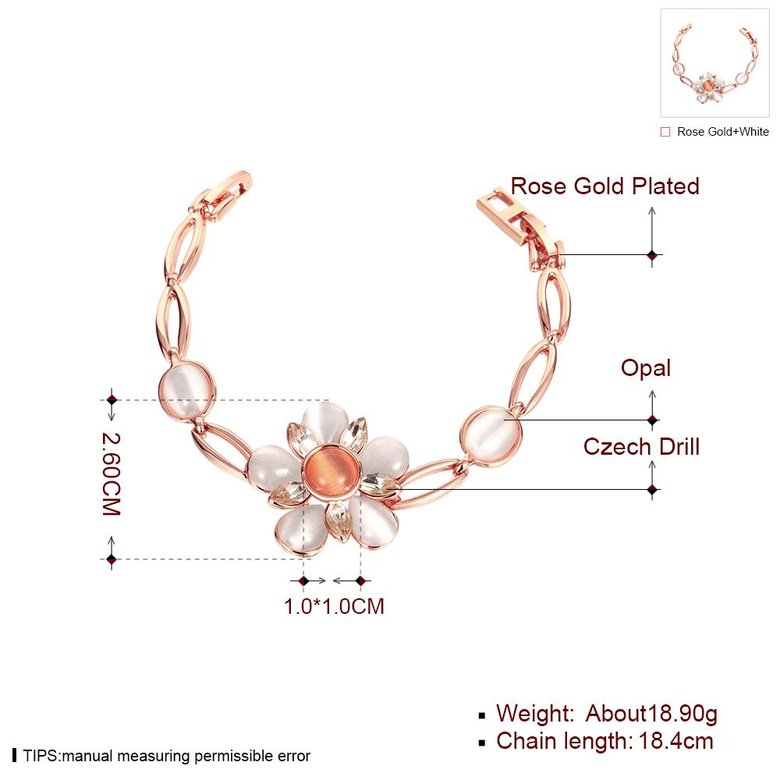 Wholesale Romantic Rose Gold Plant Rhinestone Bracelet TGGPB117 2