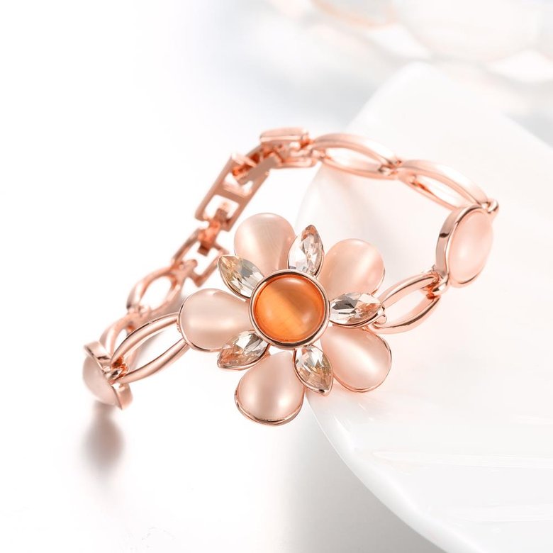 Wholesale Romantic Rose Gold Plant Rhinestone Bracelet TGGPB117 4