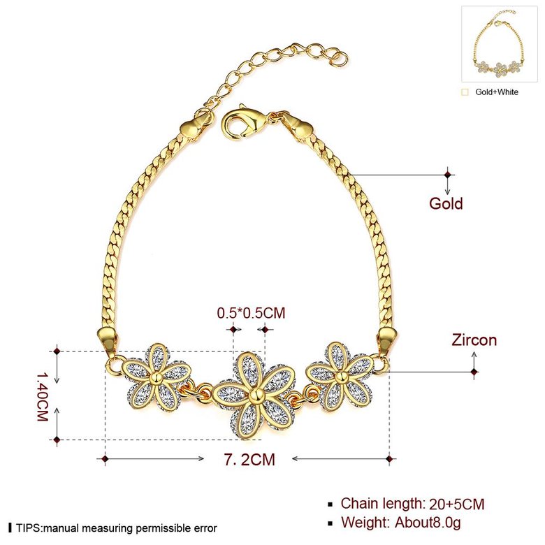 Wholesale Romantic 24K Gold Plant CZ Bracelet TGGPB136 2