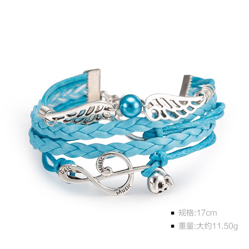 Wholesale Trendy Silver Geometric Charm Leather Rope Bracelet TGLEB110 1