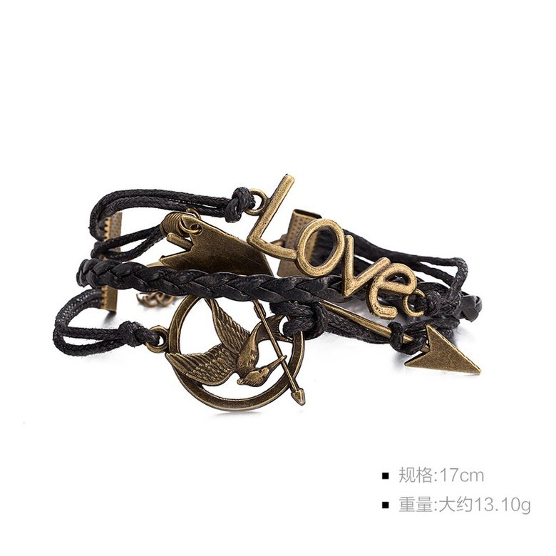 Wholesale Trendy Antique Bronze Round Charm Leather Rope Bracelet TGLEB114 1