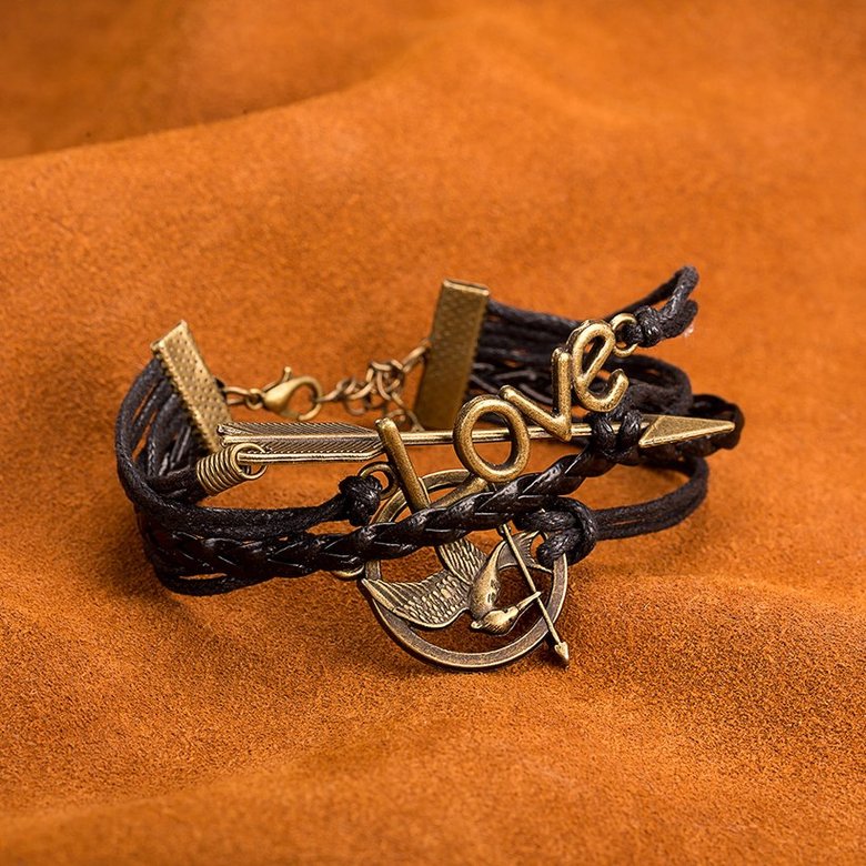 Wholesale Trendy Antique Bronze Round Charm Leather Rope Bracelet TGLEB114 3