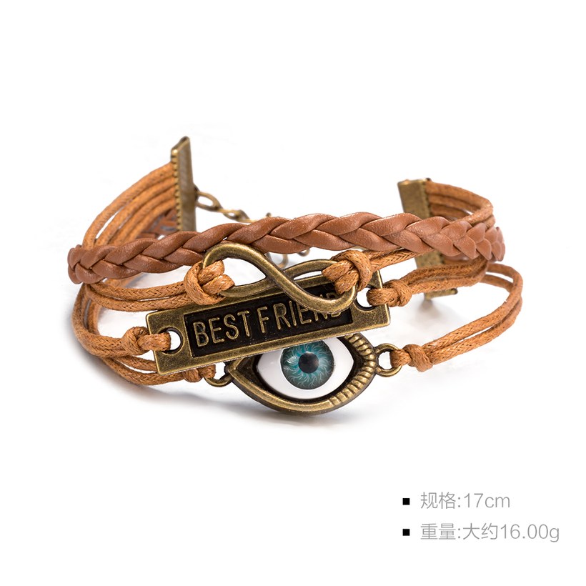 Wholesale Trendy Antique Bronze Geometric Infinity Charm Leather Rope Bracelet TGLEB159 1