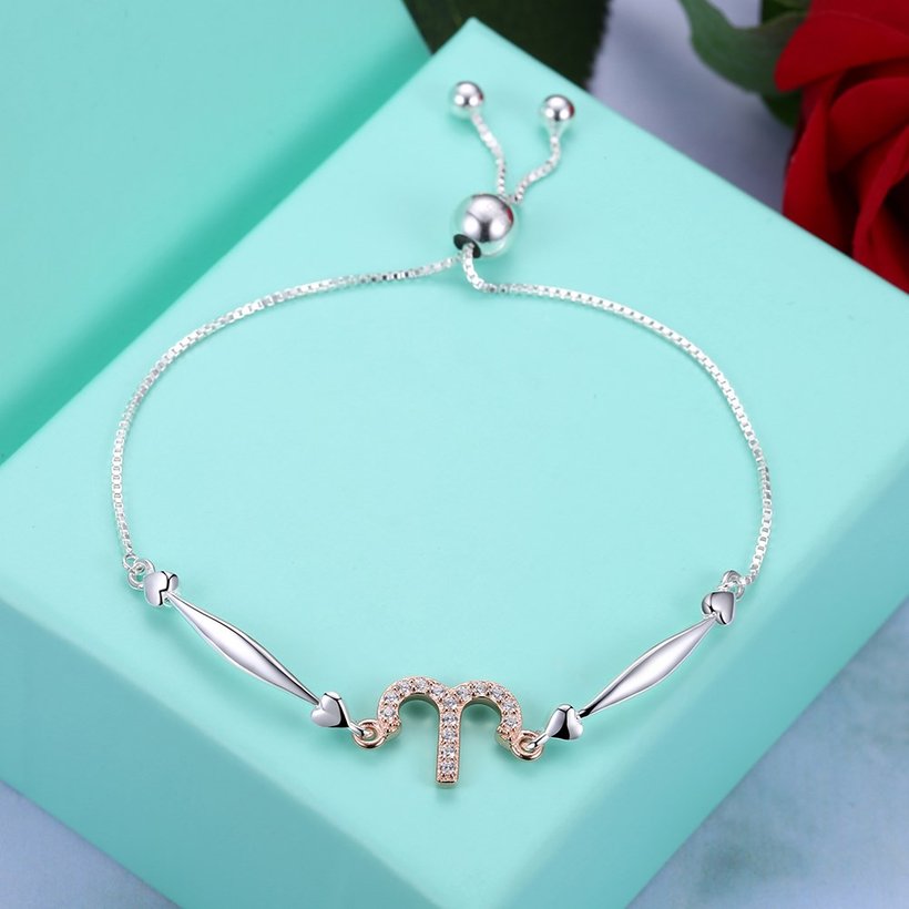 Wholesale Aries Constellations Real 925 Sterling Silver CZ Bracelet TGSLB051 2