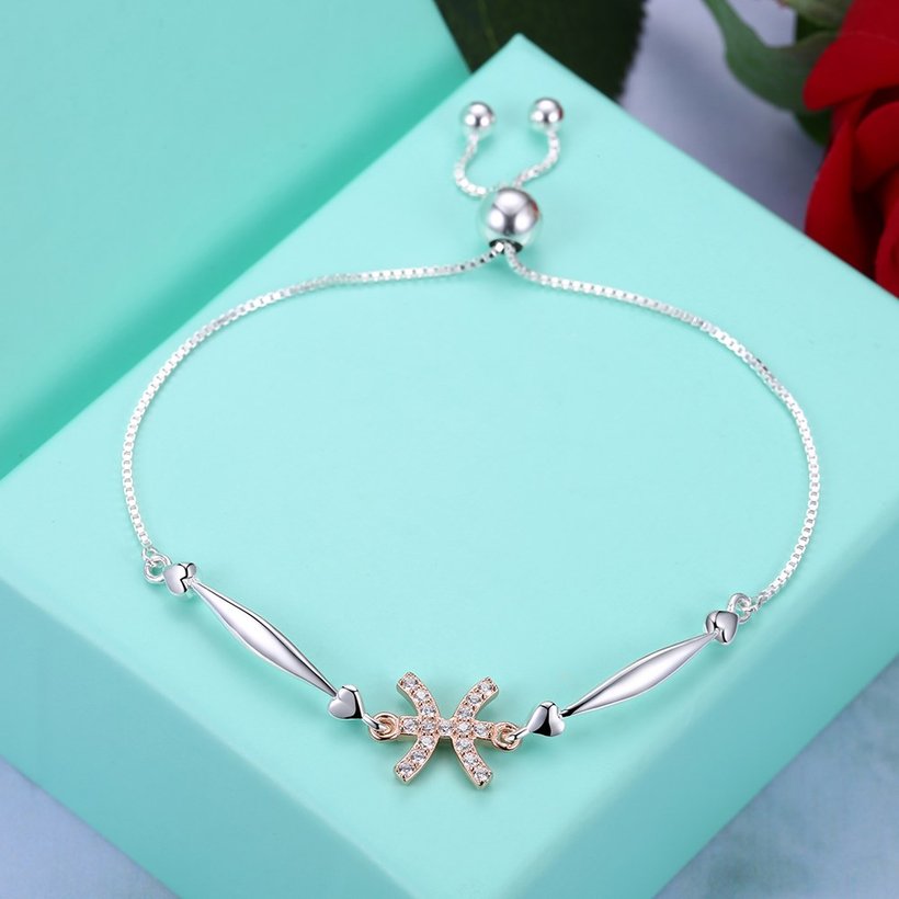 Wholesale Pisces Constellations Real 925 Sterling Silver CZ Bracelet TGSLB055 2